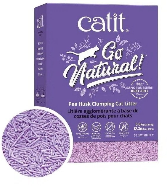 Go Natural Pea Husk Litter, żwirek, dla kota, mocno zbrylający, lawendowy, bezpyłowy, z łupin grochu, 5,6 kg