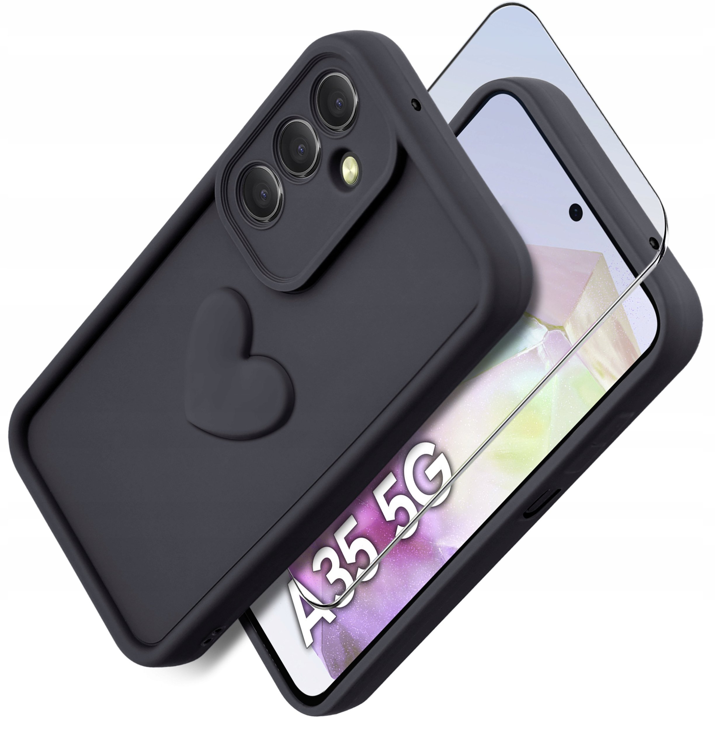 Etui do Samsung A35 5G silikonowe MATOWE serce + Szkło ochronne na ekran 9H