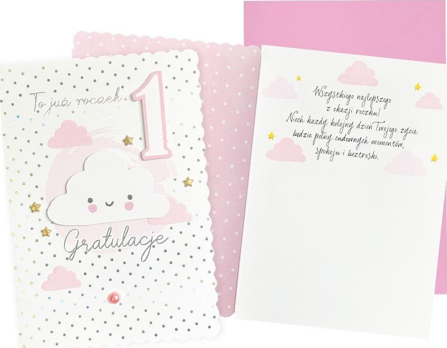 Karnet B6 Urodziny Roczek (chmurka różowa)