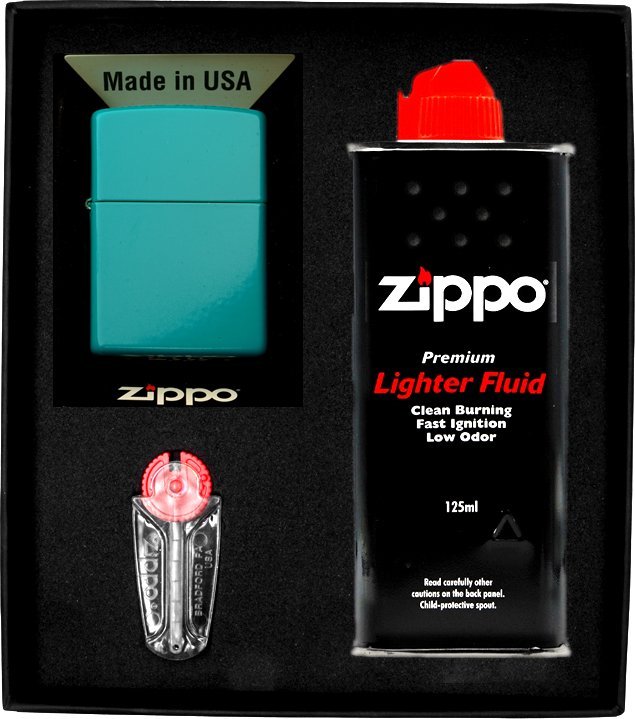 Zestaw ZIPPO Zapalniczka REG FLAT TURQ Prezentowy No1