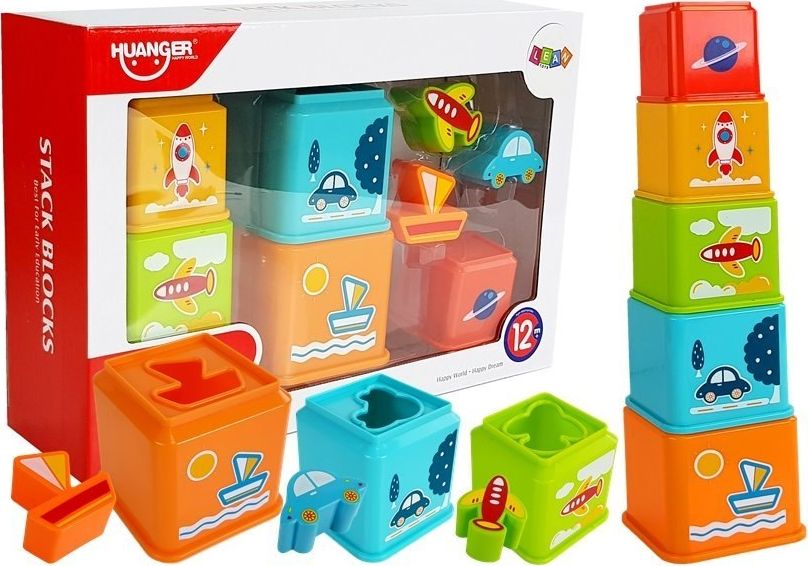 Lean Sport Piramidka kubeczki kwadrat z obrazkami pojazdów