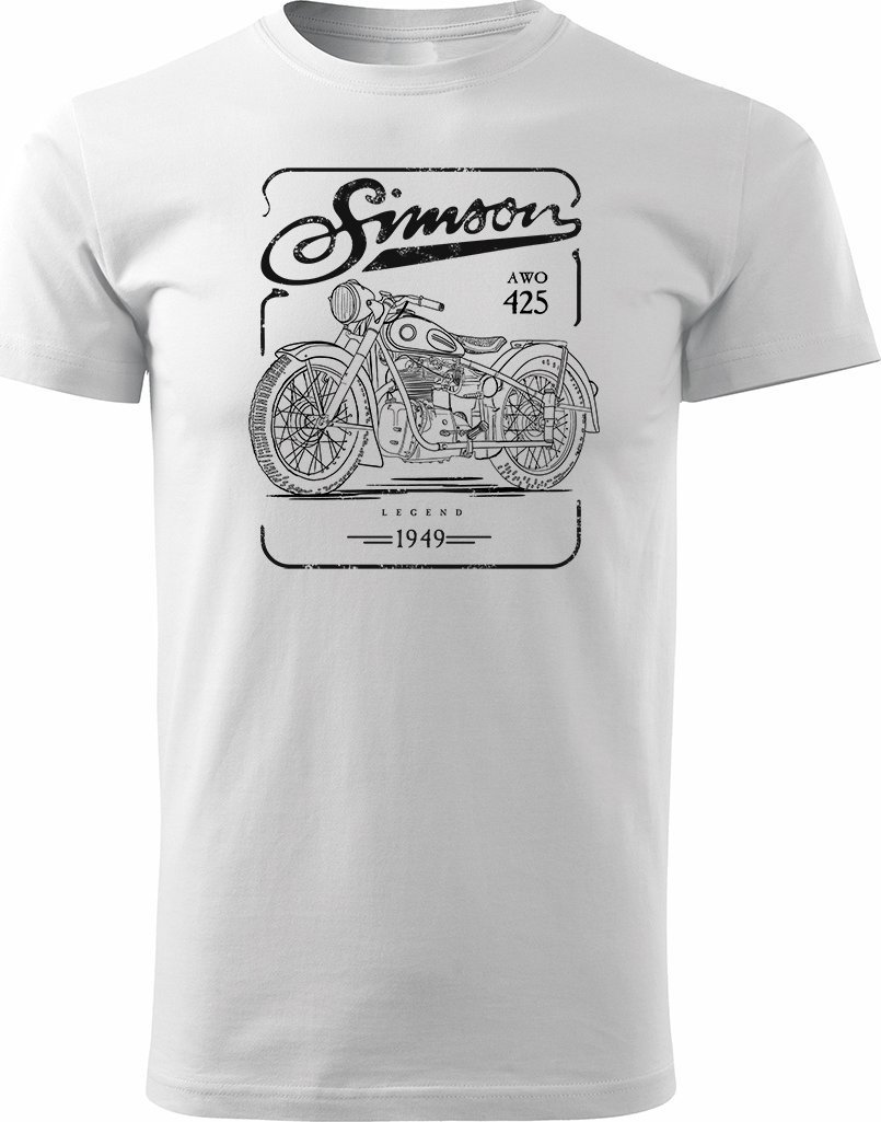 Koszulka motocyklowa z motocyklem Simson AWO 425 Legend męska biała REGULAR XXL