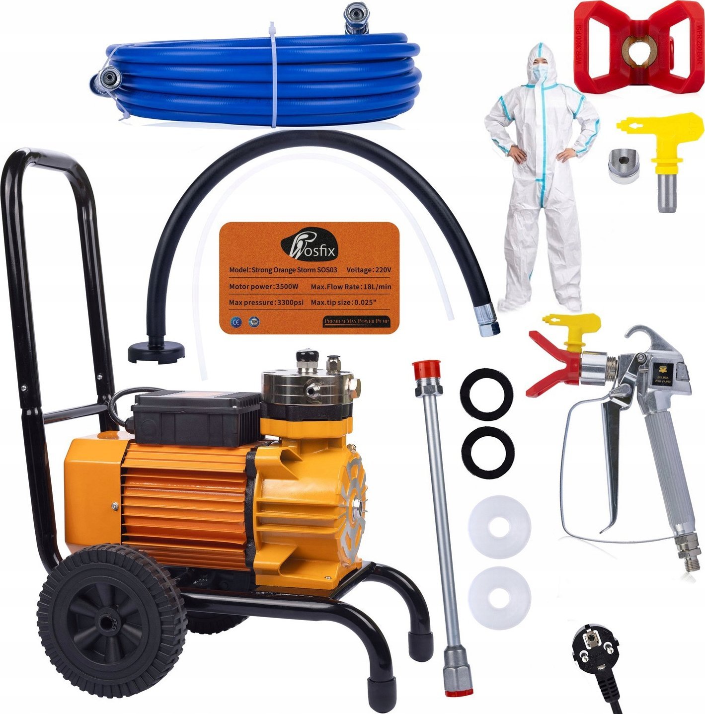 Rosfix ZESTAW AGREGAT MALARSKI HYDRODYNAMICZNY ROSFIX 3500W + USZCZELKI KOMBINEZON