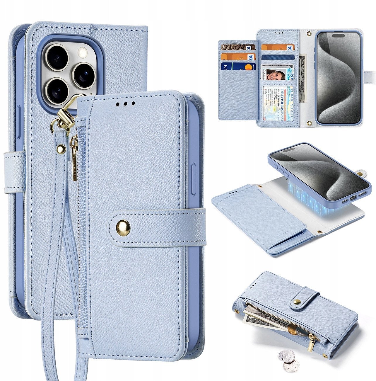 Etui skórzane Dux Ducis Lawa na iPhone 15 Pro - niebieskie