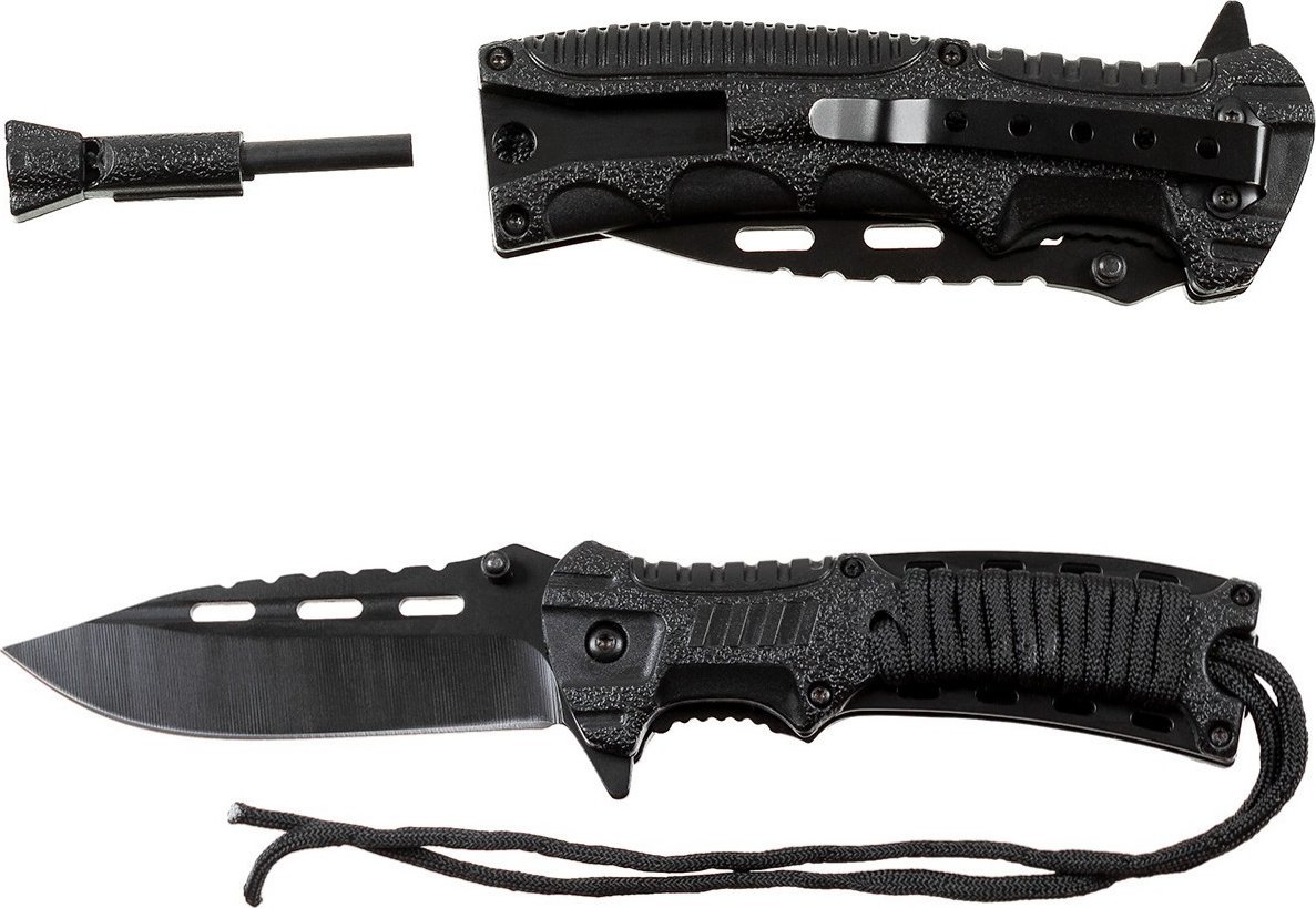 Fox Nóż Blackrope czarny Fox Outdoor z krzesiwem i gwizdkiem