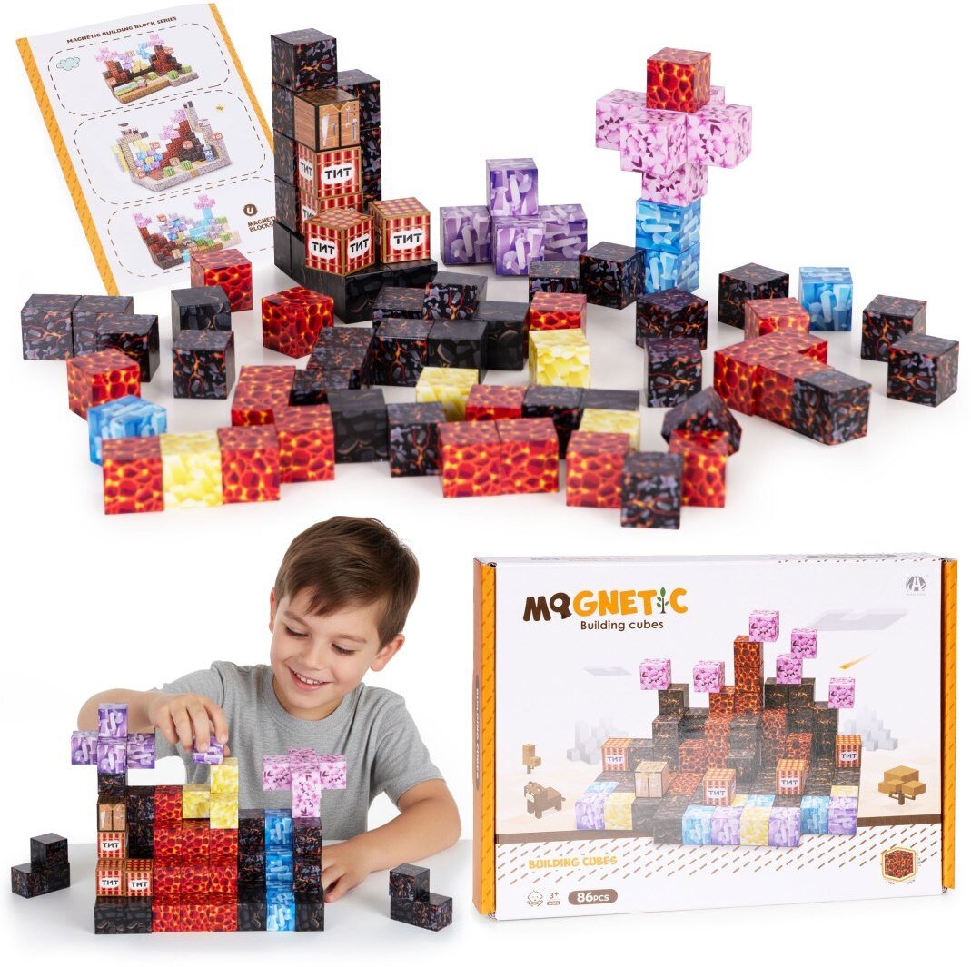 Klocki magnetyczne konstrukcyjne dla dzieci zestaw 86 elementów szcześcianny kostki magnetyczne EDUKAMP