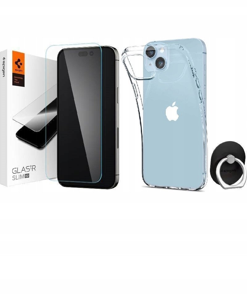 Zestaw Do Apple Iphone 14: Etui Spigen Crystal Flex Case + Szkło Glas.tr Slim Hd + Uchwyt Finger Style Ring