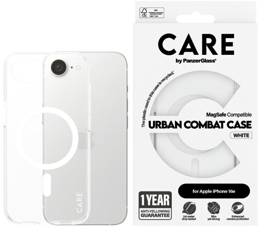 PanzerGlass CARE by Flagship Urban Combat White MagSafe Case for iPhone 16e Clear