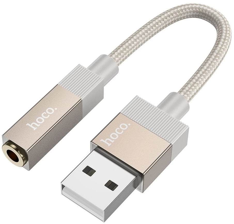 Adapter AUX USB A (męski) do Jack 3,5 mm (żeński) Hoco UPA32D złoty