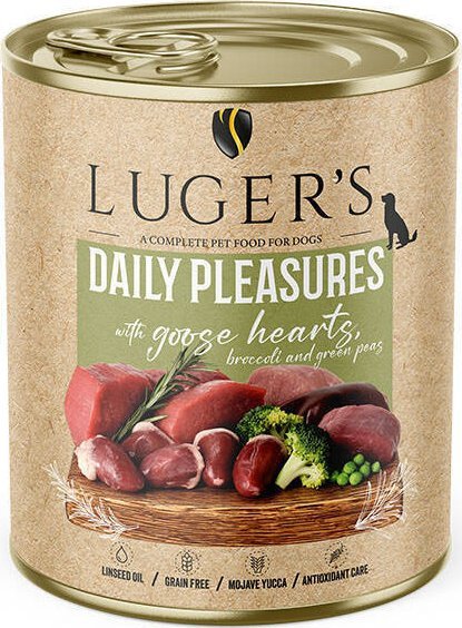 Karma mokra dla psa Luger's Daily Pleasures z sercami z gęsi, brokułem i zielonym groszkiem 800 g