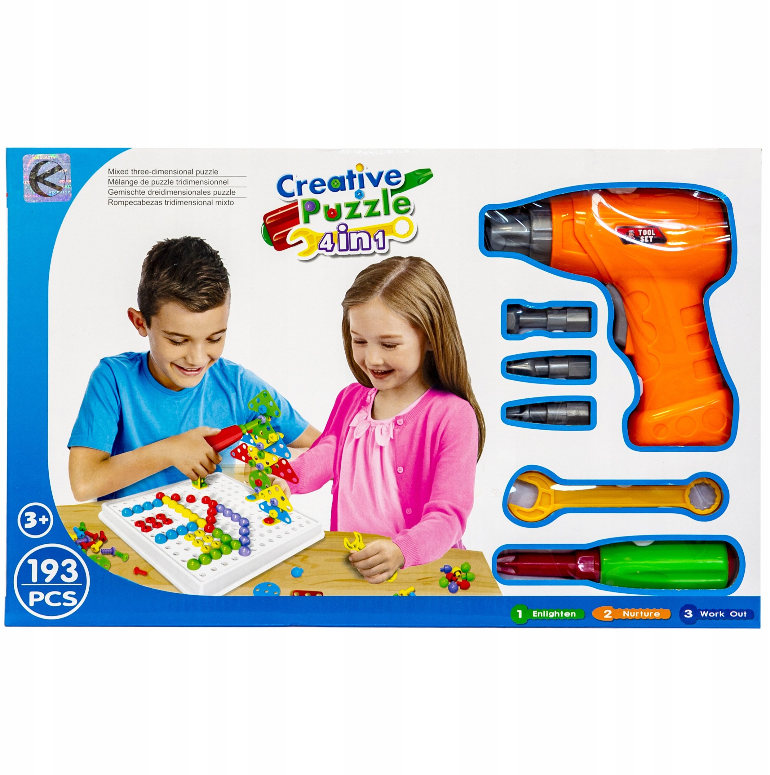 Puzzle konstrukcyjne w pudełku z narzędziami, 193 elementy
