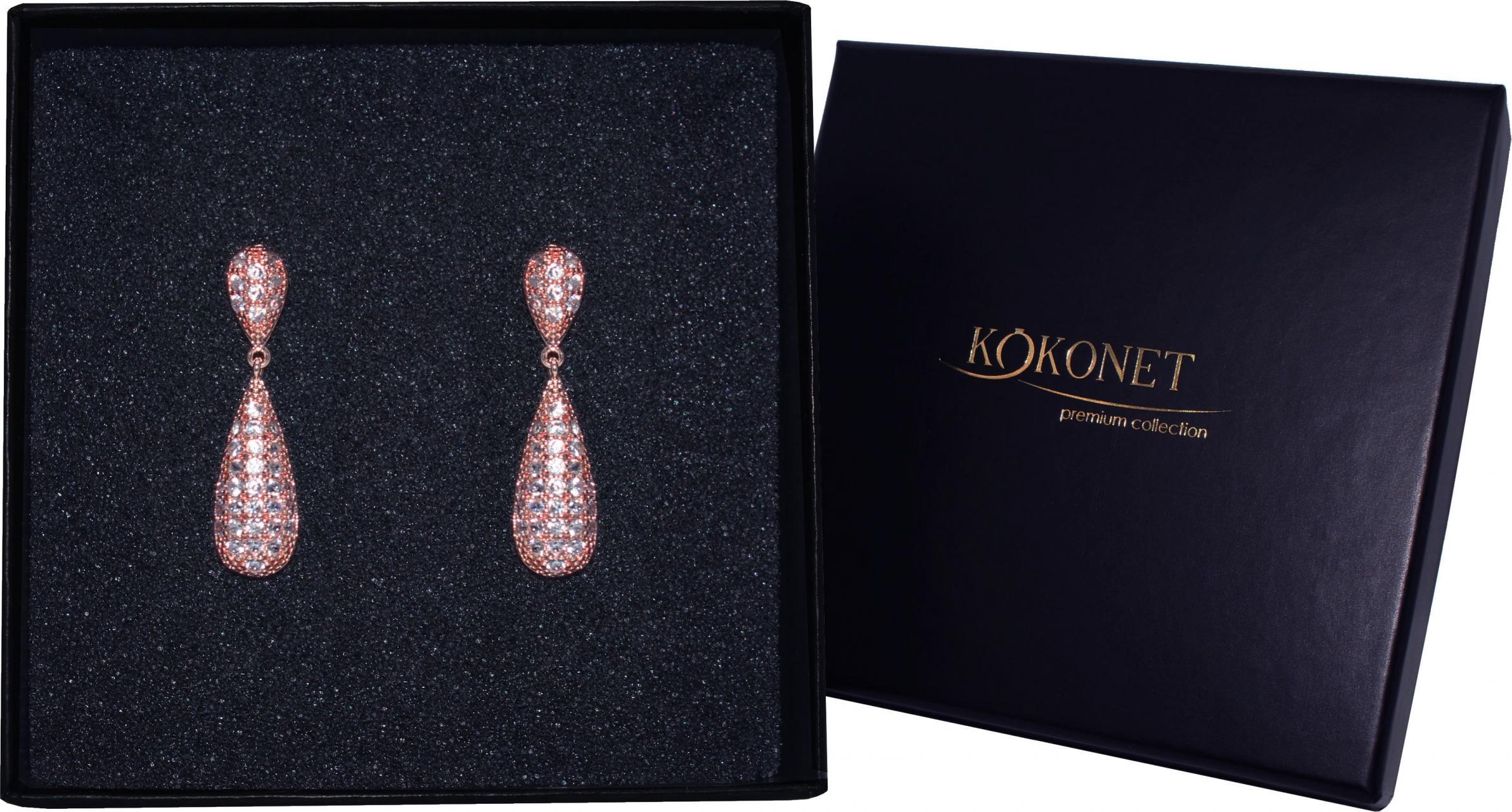 KOKONET Kolczyki rose gold ślubne klasyka migdały drop