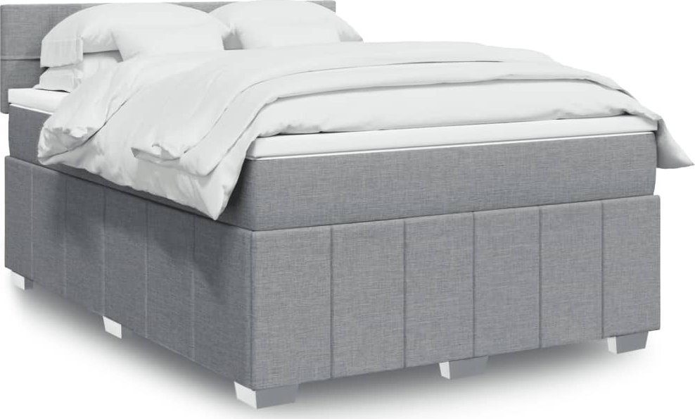 vidaXL vidaXL Łóżko kontynentalne z materacem, jasnoszare 140x200 cm, tkanina