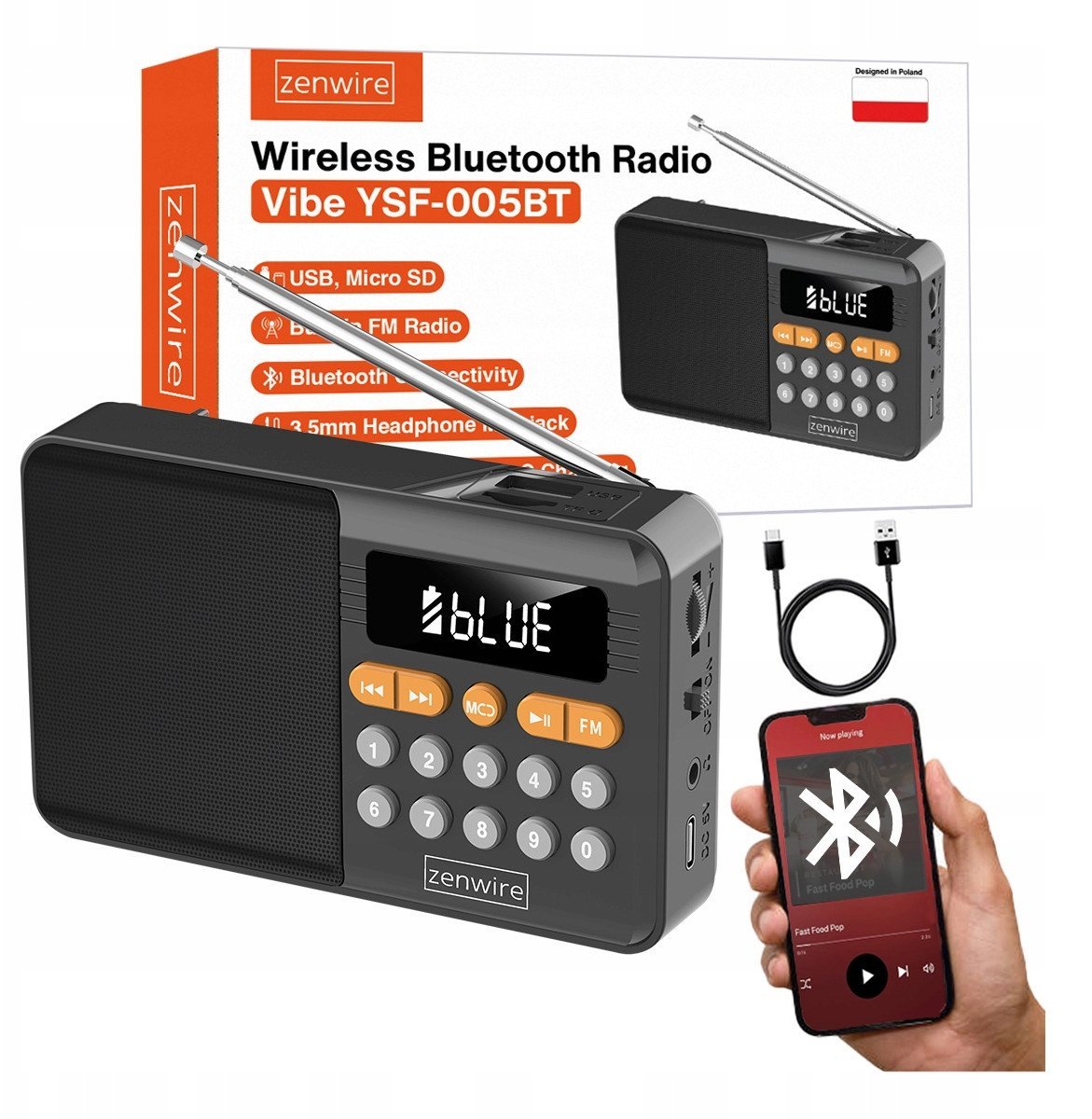 Mini Radio FM Bluetooth Przenośne na Baterie Kuchenne Głośnik Bezprzewodowy