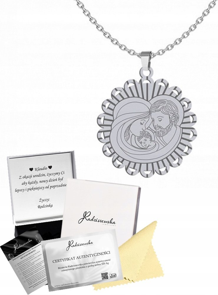 Radziszewska Jewellery Medalik Srebrny Naszyjnik Święta Rodzina Prezent Biżuteria GRAWER GRATIS