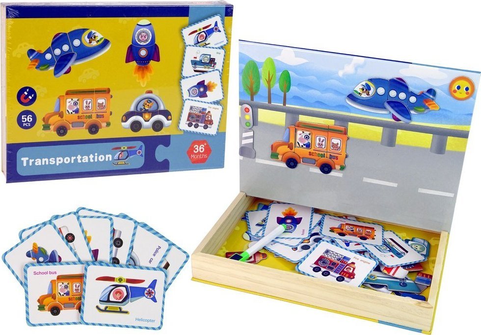 LeanToys Magnetyczna Układanka Książka Transport Puzzle Karty