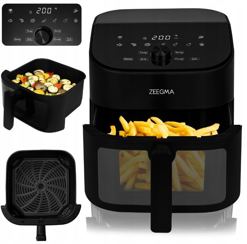 Frytkownica Beztłuszczowa Air Fryer Duża 6,5L1600W 10 Programów Xxl Mocna