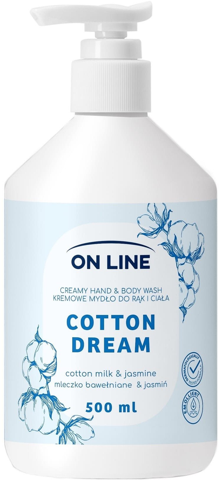 ON LINE Kremowe mydło do rąk i ciała Mleczko bawełniane&Jaśmin 500 ml