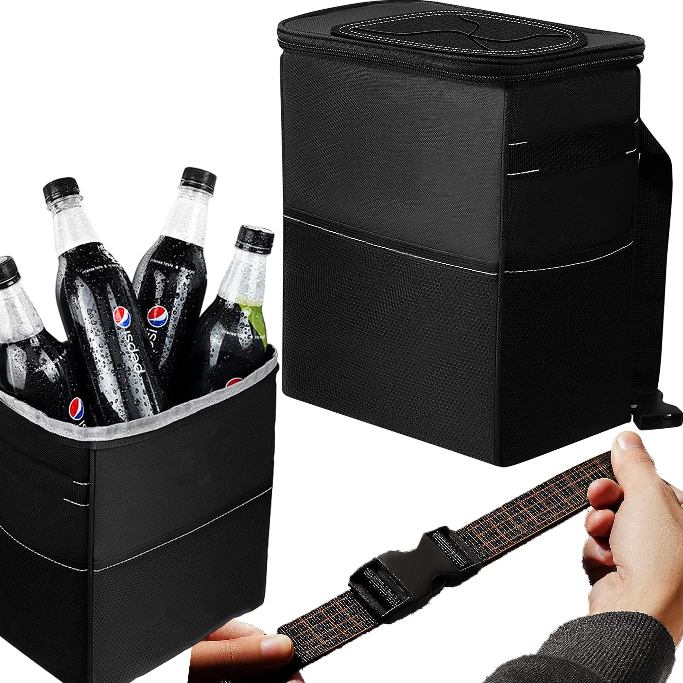 Alogy Samochodowy kosz na śmieci Organizer mini śmietnik na zagłówek fotel auta do samochodu czarny 8l torba termiczna Alogy