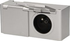 Orno Gniazdo meblowe bez wyłacznika, IP44, 2x2P+Z, srebrne