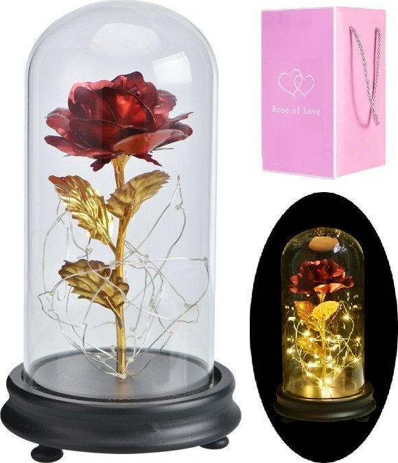 ToPrezent.pl Świecąca Czerwona Róża w Szklanej Kopule LED