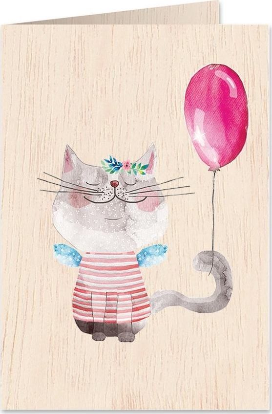 Cozywood Karnet drewniany C6 + koperta Kot z balonem