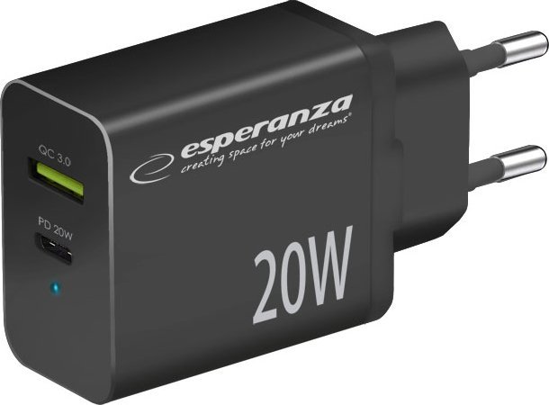 Ładowarka Esperanza EZC105K 1x USB-A 1x USB-C 3 A