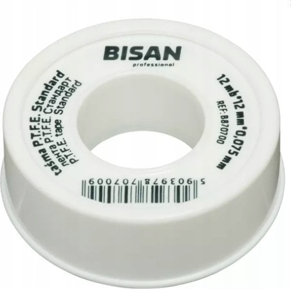 Bisan TAŚMA TEFLON STANDARD WODA 0,075MM/12MM/12MB (ROLKA BIAŁA) [250]
