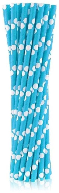Słomki pap. błękitne w białe groszki 6x197mm 24szt