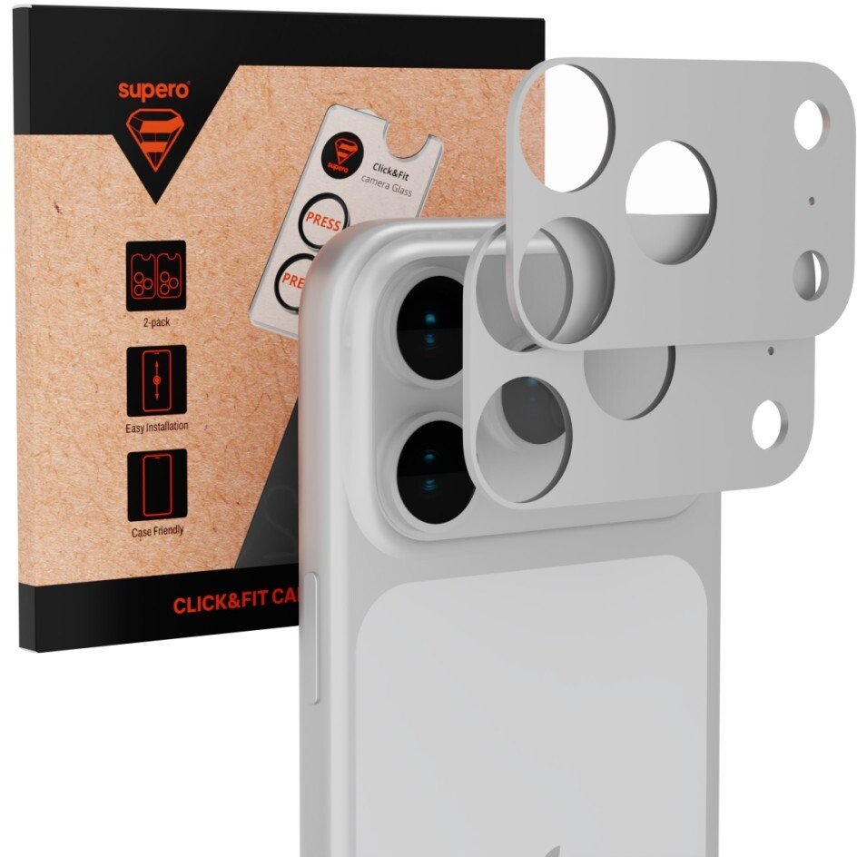 SUPERO Szkło hartowane na aparat Click&Fit do iPhone 17 Pro, srebrny, 2szt. z aplikatorem