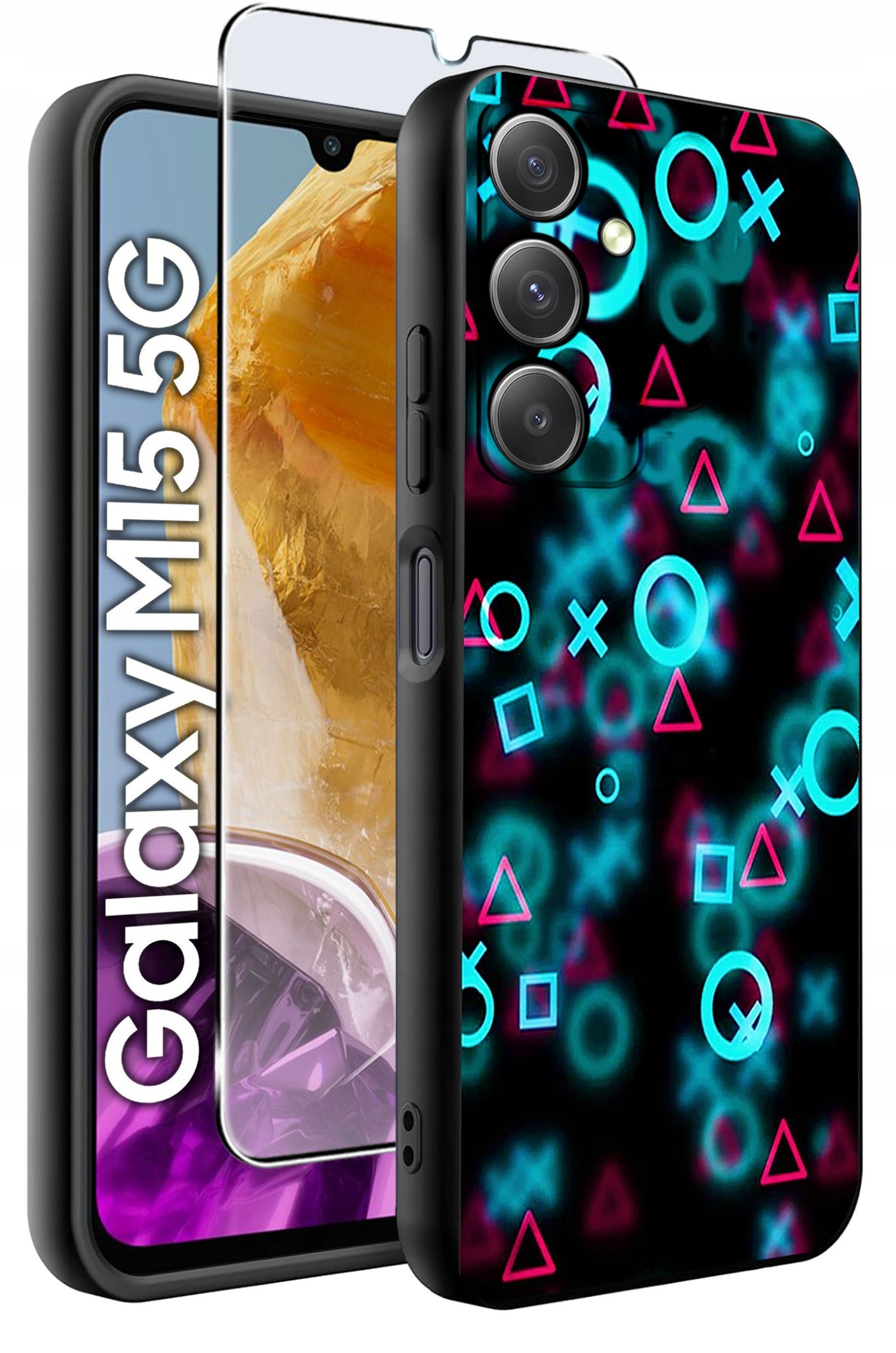 ETUI do Samsung M15 5G WZORY | SILIKONOWE MATT CASE + SZKŁO HARTOWANE 9H