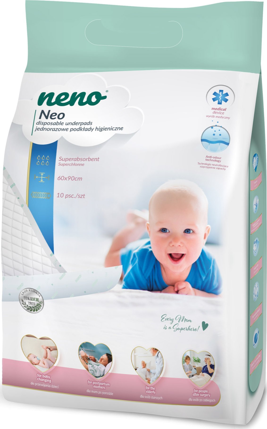 Neno Duże jednorazowe podkłady higieniczne Neo – 10 sztuk (60 x 90 cm)