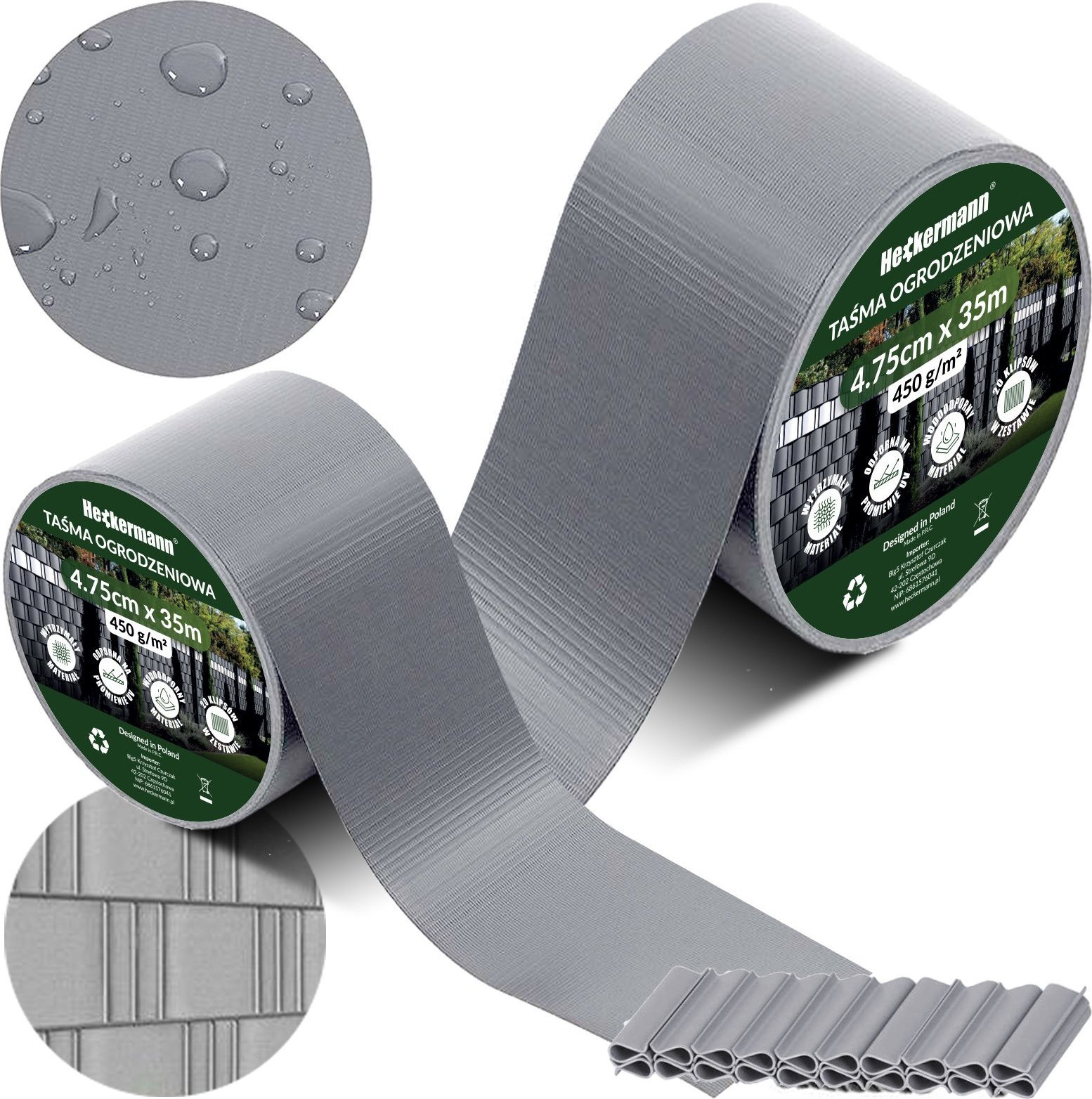 Heckermann Taśma ogrodzeniowa 4,75cm x 35m Heckermann - Jasnoszara