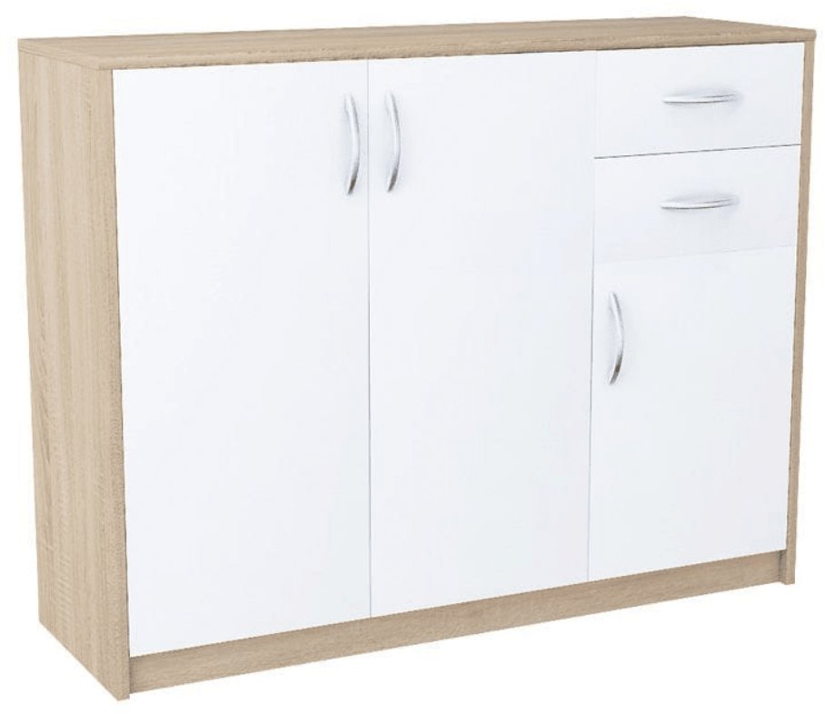 Komoda z szufladami, drzwiczkami, Classic, 110x35x85 cm, dąb sonoma, biel, mat | TYLETEGOTU