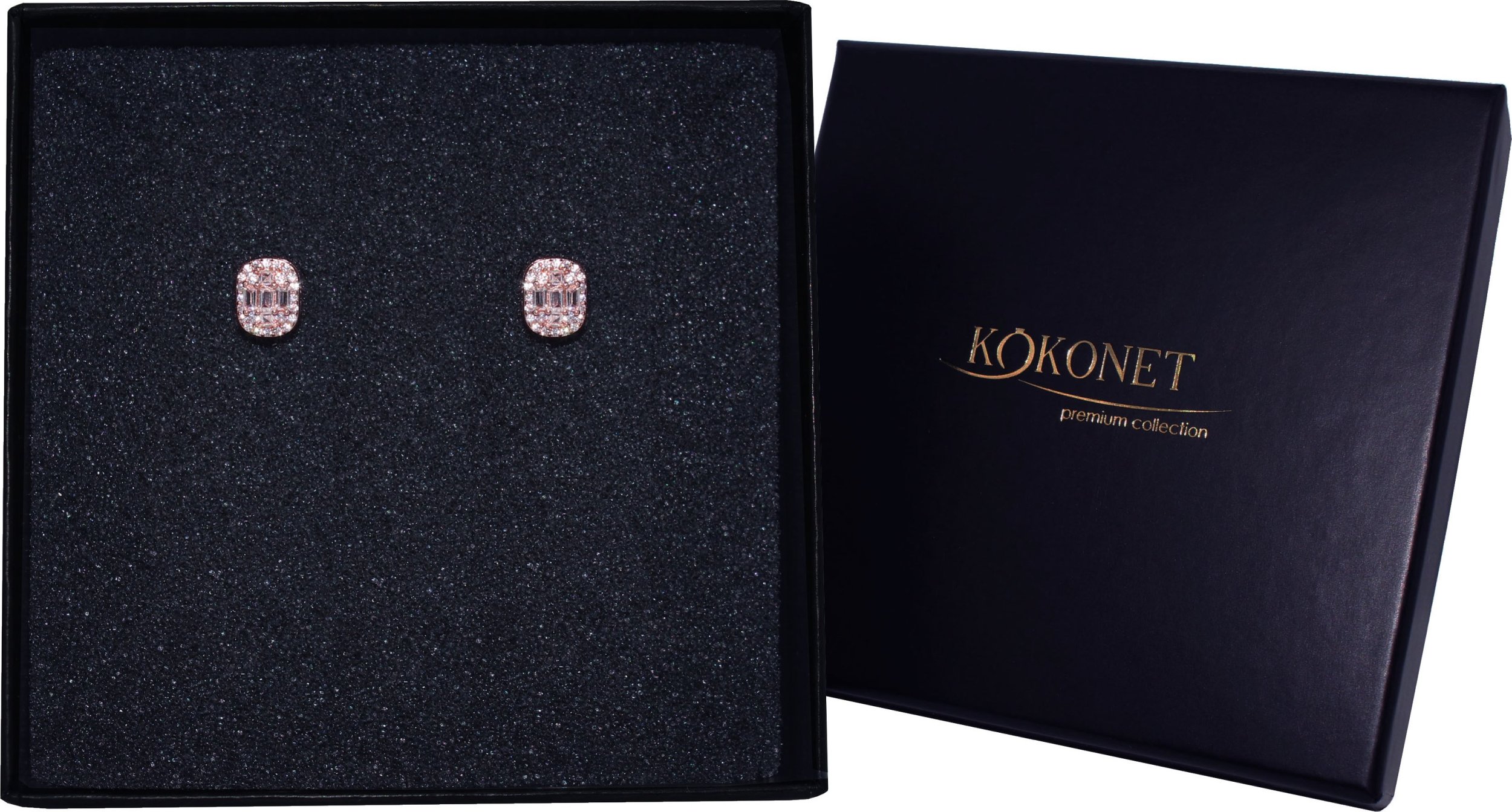 KOKONET Kolczyki rose gold różowe złoto małe ślubne dla Panny Młodej na prezent