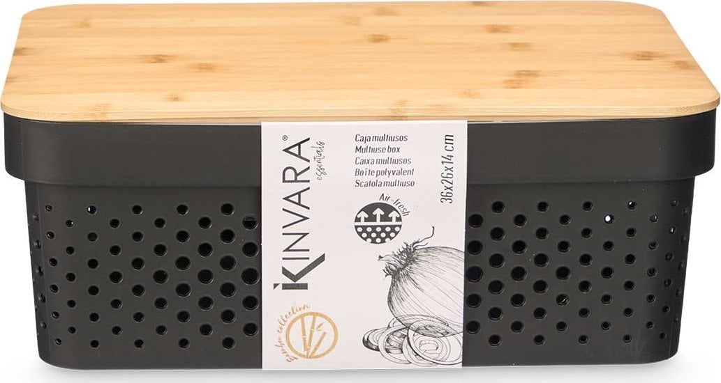 Kinvara Plastikowy pojemnik z bambusową pokrywą, 36 x 26 x 14 cm