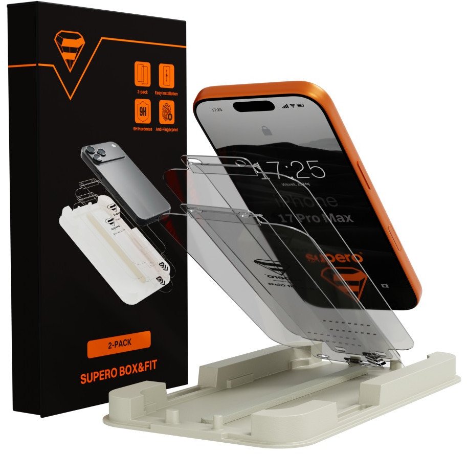 Szkło hartowane Supero Box&Fit do iPhone 17 Pro Max/ 16 Pro Max, z aplikatorem, 2 szt.