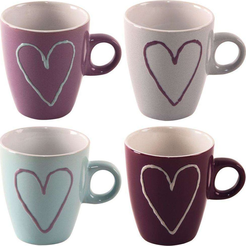 Orion Kubek ceramiczny w serca zestaw kubków do kawy herbaty 4 sztuki 230 ml