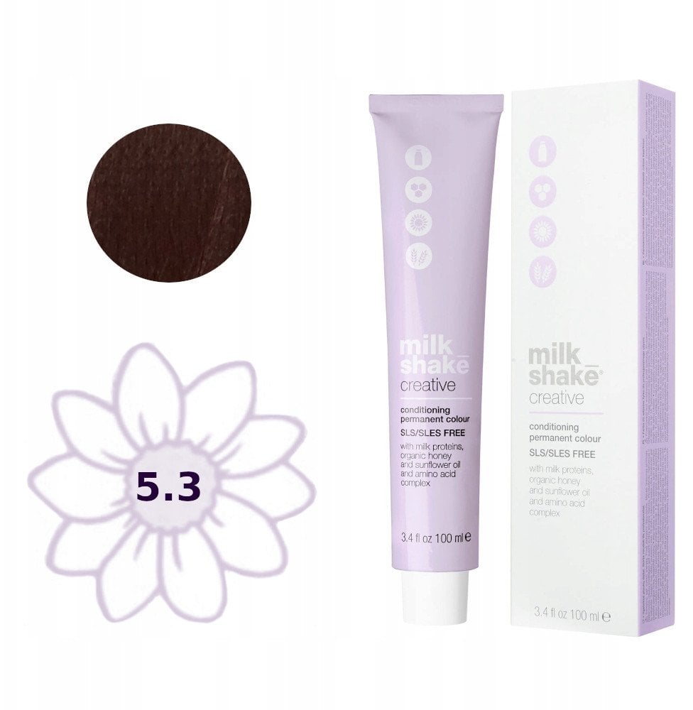 Milk Shake, Creative, SLS/SLES-Free, Permanent Hair Dye, 5.3 Golden Light Brown, 100 ml For Women
