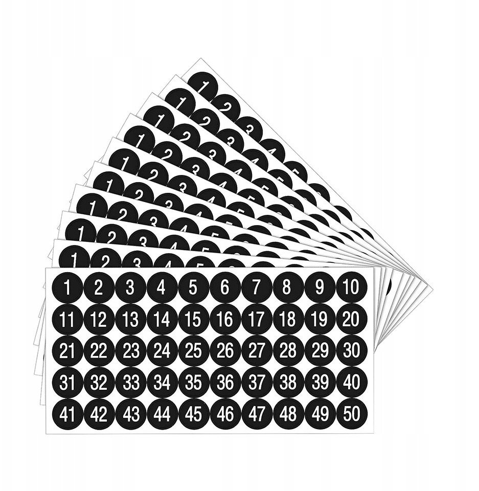 Naklejki 1-100 CYFRY Numery CZARNE OZNACZANIE Numerowanie 5 ARKUSZY 500 szt