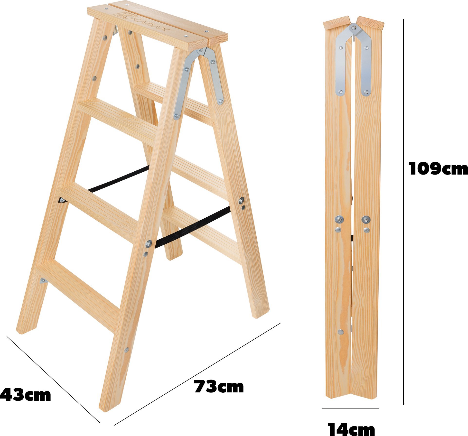 Kadax KADAX Drabina 4 Stopnie Drewniana Rozstawna Malarska Dwustronna Domowa