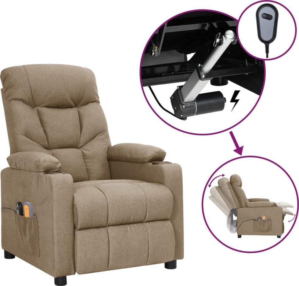 vidaXL vidaXL Rozkładany fotel masujący, elektryczny, kolor taupe, tkanina