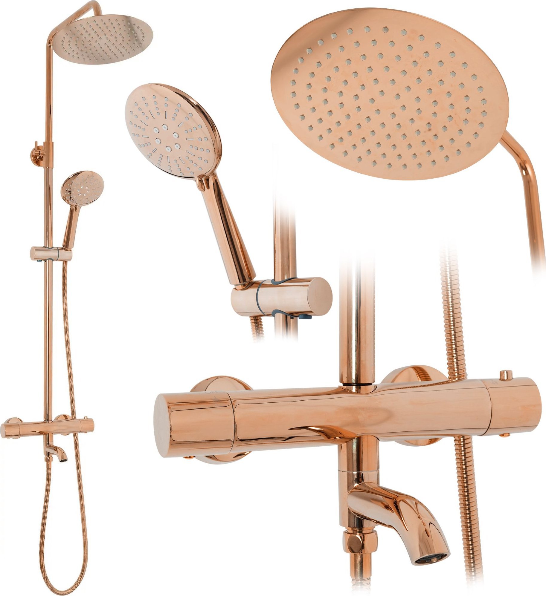 Zestaw prysznicowy Rea Zestaw Prysznicowy Natryskowy Rea Lungo Różowe Złoto Z Termostatem