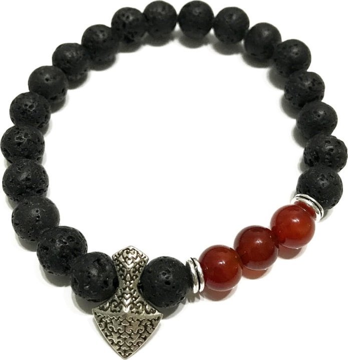 Lovrin Bransoletka z kamieniami wulkanicznymi - Topór Karneol