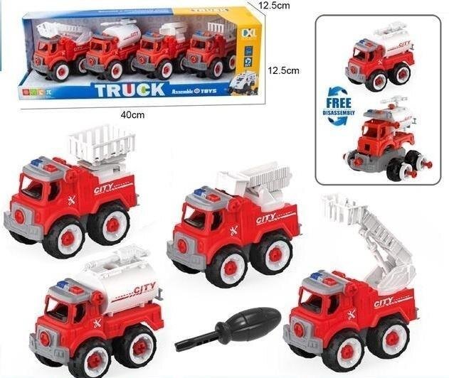 Zestaw 4 pojazdów strażackich do rozkręcania