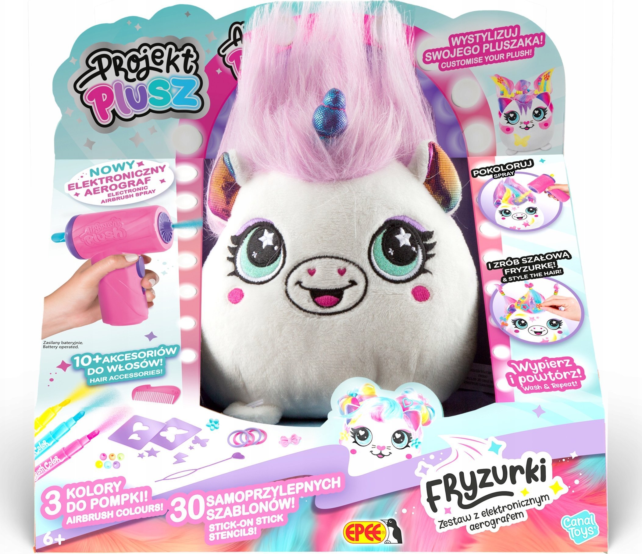 Maskotka Projekt Plusz Fryzurki - Zestaw z elektronicznym aerografem - Księżniczka