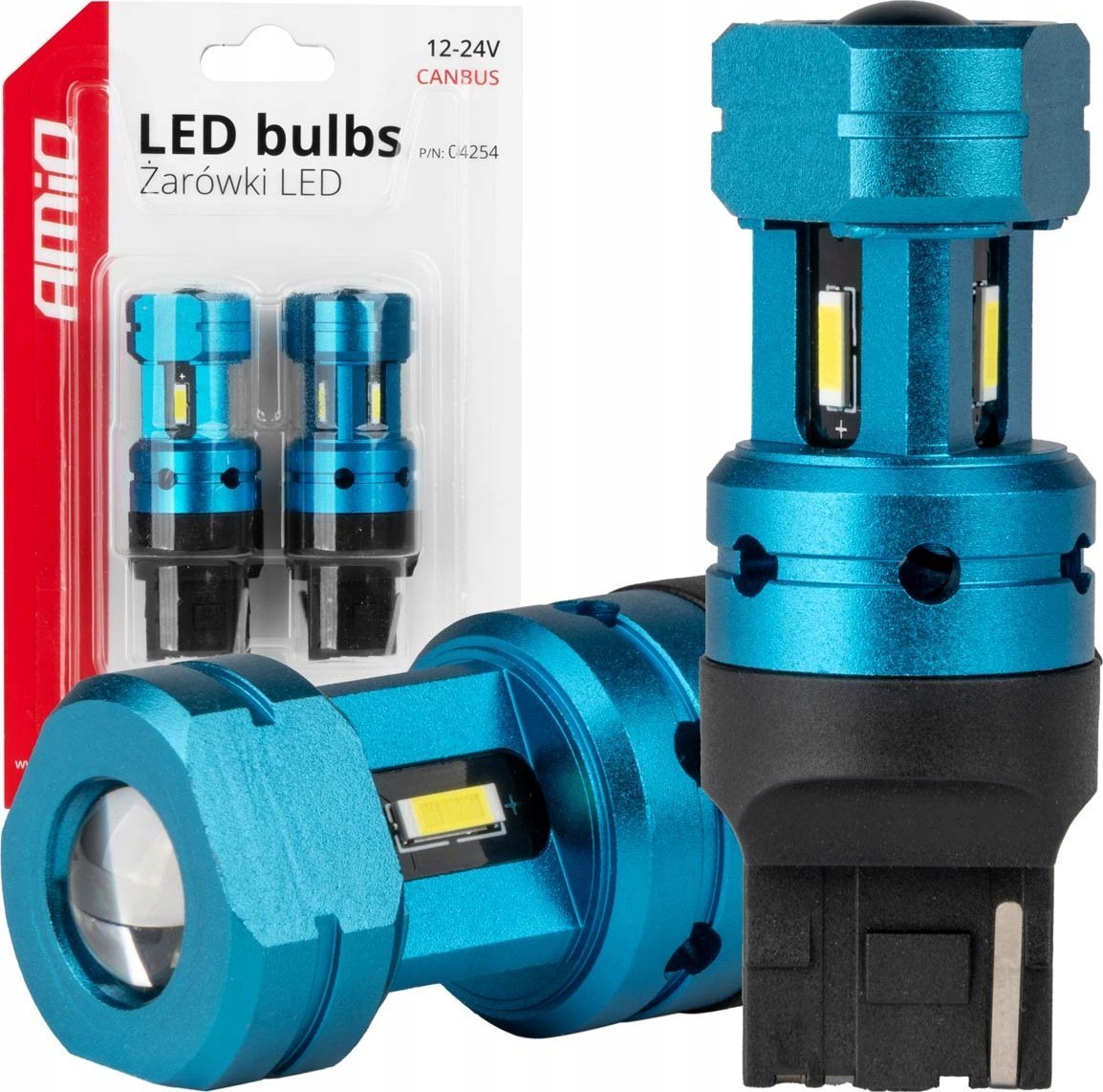 Żarówki led canbus t20 7440 w21w 4smd 1860 white 12v 24v amio-04254