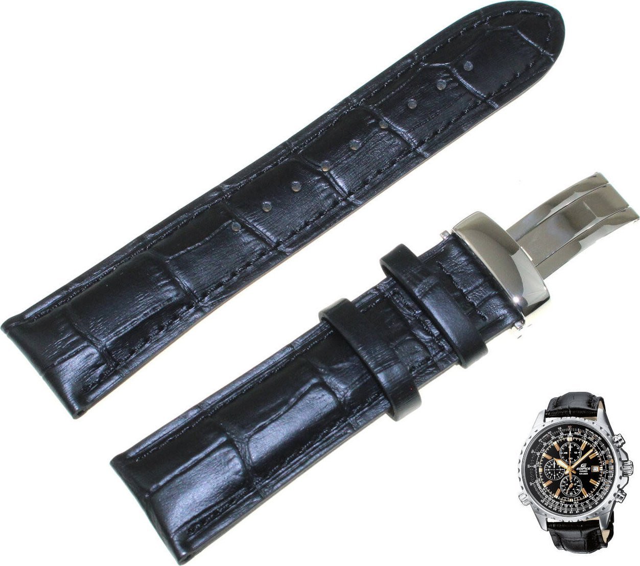 Casio Skórzany pasek do zegarka, 22 mm, czarny