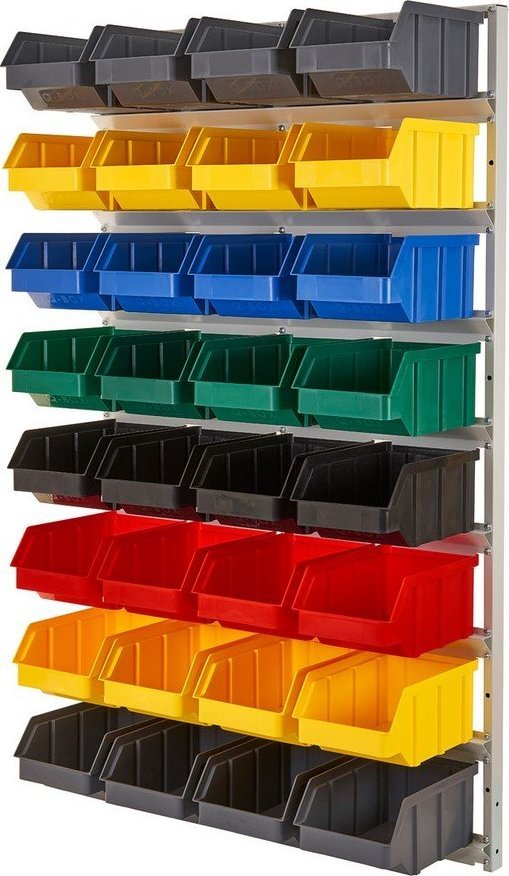 qBox Regał do pojemników warsztatowych, wiszący. Wym: 1610x940x380mm 32 pojemniki (Regał bez pojemników)