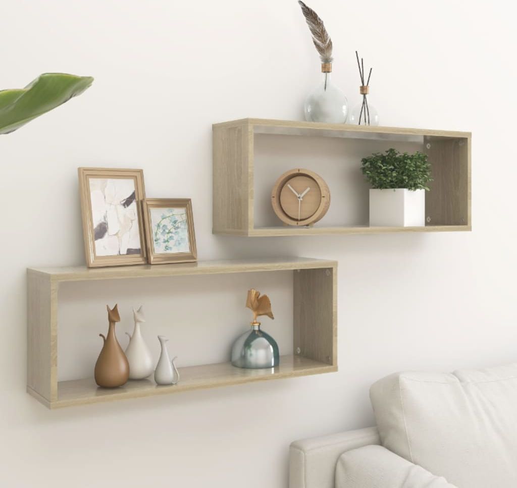 vidaXL Półki ścienne kostki, 2 szt., dąb sonoma, 60x15x23 cm, płyta